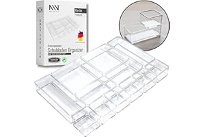 NEAT AND NICE - 12 teilig transparent Schubladen Organizer inkl. Antirutsch-Pads in 4 versch. Größen | Schubladen Ordnungssystem für Büro Bad Küche | Make Up Organizer für Schminktisch