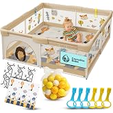 Children's Playpen 150 x 180 cm + Baby Mat + 60 Balls + Handles + Carry Bags &ndash; Baby Playpen with Breathable Mesh &ndash; Playpen Be