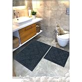 CottonCrafty %100 Pamuk Dokuma Su Emici Banyo Paspas Seti, Banyo Halısı &Ccedil;i&ccedil;ek 2 Li Set 60x100-60x50 (ANTRASİT)