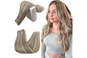 RUNATURE Extensiones de Trama Cabello Biondo 12 Plugadas/30cm Tape in Extensiones de Cabello Humano Biondo Grigio Highlight Biondo Platino #19P60 Extensiones Cortina de Cabello 70g