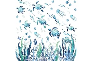 decalmile Pegatinas de Pared Bajo el Mar Algas Vinilos Decorativos Marina Oceano Tortuga Peces Medusas Adhesivos Pared Habitación Infantiles Niños Bebés Guardería Baño