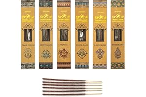 RUSHANT Himalayan Masala Smudge Incense Sticks, Patchouli, White Sage, Rosemary, Lemongrass, Sandalwood, Lavender, 6 Packs of 10 Sticks (60 Total), Long Burning, Handcrafted Smudge Series