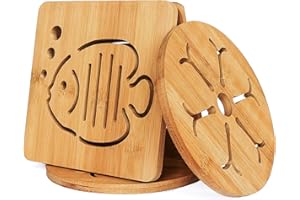 Conisy Sottopentola in bambu Naturale,Set di 4 Sottopentole Antiscivolo Resistenti al Calore per Cucina Piatti Caldi, pentole e padelle(16cm)