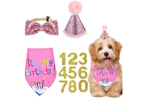 LUSOFIE Dog Birthday Bandana Dog Birthday Hat Girl Dogs Party Birthdays Numbers Hat Bow Tie for Pet Puppy Cat Birthdays Party Decorations, Pet Costumes Headwear Accessories(Pink E)