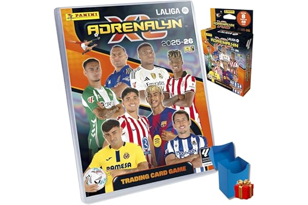 Panini Adrenalyn LaLiga 2025-26, Megapack Edición Básica con 8 sobres adiciones, Álbum Premium con Cartas Exclusivas, Trading Card Game y Deckbox de Regalo para repetidas