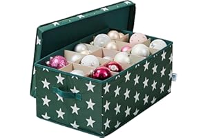 LOVE !T STORE !T LOVE IT STORE IT - Scatola Porta Oggetti Con Coperchio Per Palle di Natale - Con 30 Scomparti - Rinforzi In Cartone - Porta Palline Di Natale - 58x36x25cm - Verde Con Stelle
