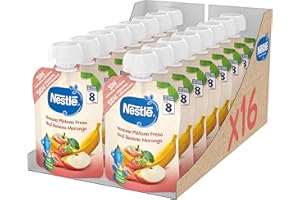 Nestlé Papillas Bolsita Puré Manzana, Plátano Y Fresa, A Partir De Los 8 Meses, 90 G - Pack 16 bolsitas 90g