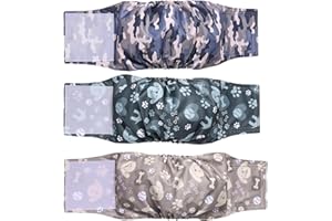 BEILEI CREATIONS Premium waschbare Bauchbänder für Rüden, (3er Pack) von Hundewindeln & Hundebauchbänder (L, Dog&Camo)