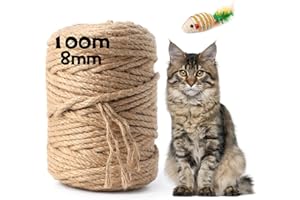 CHUNER 100m x 8mm Cuerda de Sisal, Cuerda Rascador para Gatos Natural, Cuerda Sisal Multifuncional, Cuerda para Reemplazo Árboles Rascador, Decoración Jardín, Accesorios Bricolaje Manualidades