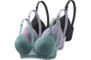 CSKJ 3er Pack Klassische Spitzen BHS Damen mit Bügel Sport Push Up BH mit Verstellbarem Bustier Komfort Nahtlos BH Set Gepolstert Frauen Sexy Trainings-BH Schlaf BH für Alltag Yoga Fitness Outdoor