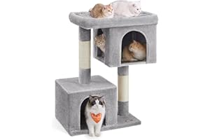 Feandrea Arbre à Chat, Tour de Jeux 101 cm, XL, Maison pour Chats Jusqu’à 20 kg, Grande Plate-Forme, 2 Niches, Griffoir, Gris Clair PCT614W01