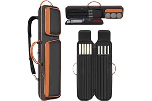BILBEAR Sac pour queue de billard 4 x 5 cm, pour 4 parties inférieures et 5 tiges, sac rembourré souple avec grandes poches avant pour accessoires de billard, mallette avec bretelles pour un transport facile