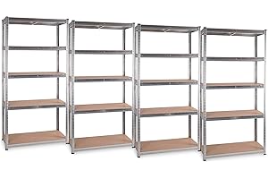 Stagecaptain Heavyrack HR-175 SR Ensemble de 4 Étagères Rangement - Charge Lourde à 5 étages de 175 kg - 875 kg Max - Meuble de Garage Atelier en Acier et Bois MDF - Argent