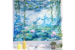 Berkin Arts Tapisserie Arte Décor avec Motif Fleur Floral, Tenture Murale Toile de Fond Esthétique Paysage de plantes sarcelles pour Salon 150 x 200 cm(Claude Monet - Nymphéas)
