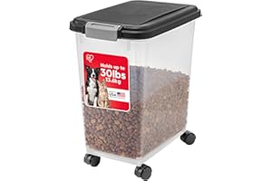 IRIS USA Iris Ohyama, Boite Croquette Chat Hermetique à Roulettes, 30L/10kg, Noir, Couvercle à Rabat avec Joint Etanche, Plastique, pour Chien, Chat, Friandises, Conteneur Croquettes, sans BPA, MP-8