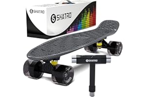 Skatro Mini Cruiser Skateboard. 22x6inch Retro Style Plastic Board Comes Complete
