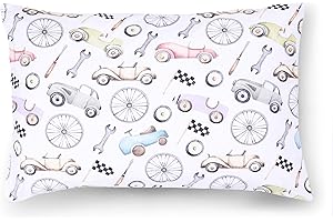 PinkZebra Kopfkissenbezug Kinder, Kissenbezug 30 x 50 cm aus 100% Baumwolle, Kissenhülle Jungen, Öko-tex Standard 100, Kinderbezüge mit Reißverschluss, Autos Oldtimer