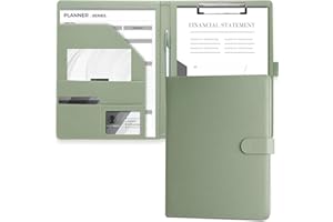 ‎MYMAZN Mymazn Klemmbrett A4 mit Deckel, Mappe A4 Schreibmappe Klemmbrettmappe in Schwarz, PU-Leder Konferenzmappe A4 mit Dokumentenfächern, Stiftehalter und Magnetverschluss (Salbeigrün)