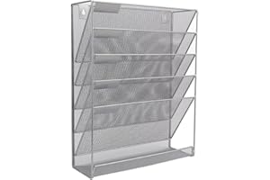 PANV Organiseur de Fichiers, Porte-fichiers Mural Suspendu Vertical à 5 ​​niveaux en Maille avec Plateau Inférieur Plat, Porte-revues Suspendu de Bureau avec Crochets Placement