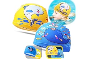 IKHAI® Gorros de Piscina para Niño - 2 Unidades - 1 a 10 Años - Natación Accesorios - Gorro Piscina Bebe - Fácil de Poner - Tela Elástica