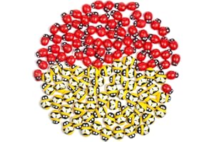 ZOEON 100 Pezzi Adesivo Coccinella Di Legno e 100 Pezzi Adesive in Api Legno Decorazioni