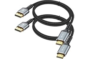 UKYEE 4K DisplayPort to HDMI Cable 1.8M 2-Pack, Display Port DP to HDMI Cord 6 feet 3840 X 2160P Male to Male for Labtop PCs to HDTV, Monitor, Projector with HDMI Port- Gray