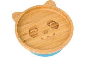 bamboo bamboo Baby Plate and Toddler Plate, Suction Plate for Feeding and Weaning, Bamboo Panda Plate with Secure Suction, Suction Plates for Babies from 6 Months (Panda, Blue)