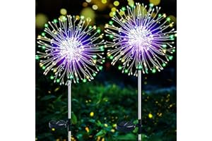 ZVO Luz Solar Exterior, Lámparas Solares para Jardín, 2 Piezas 120 LED Los Solares de Fuegos Artificiales, 2 Modos Luces Solar Decorativas Impermeables para paisajes, Fiesta, Navidad (Multicolor)