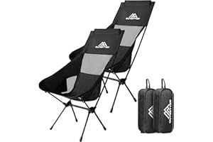 VIVO TECHNOLOGIES Set of 2 Lightweight Folding Camping Chair Compact Portable Ultralight Fishing Chairs for Adults Kids Small Camp Beach Chair with Carry Bag Outdoor Lawn Hiking Trip Travel Picnic Garden Black Taller