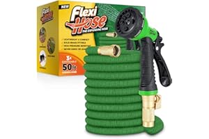 Flexi Hose Upgraded Extendable Garden Hose Pipe - 8 Function Spray Gun - Extra Strength & Solid Brass Fittings - No-Kink Flexible Water Hose for Spring/Summer (Green, 15 Metres)