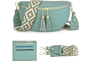 LANXINGLUO marsupio donna elegante borsa borsa in pelle sintetica verde chiaro con tracolla larga 5 cm e slot per carte di credito.