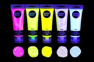 perfect ideaz • 5 x 75 ml di colore acrilico nero-luce, alta percentuale di pigmenti luminosi