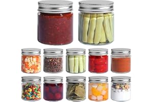 ComSaf Mason Jars with Airtight Metal Regular Lids(8oz/250ml), Sealed Clear Glass Canning Jars with Wide Mouth for Spices, Honey, Jam, Jelly, Ideal for Wedding Favors, Baby Shower Favors, Set of 12