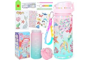 GZCY Decorate Your Own Water Bottle Kits for Girls - Gem Diamond Painting Arts and Crafts Toys Gifts for 4+ Year Old Girls Kids Birthday (Pink Mermaid)