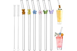 6 stycken sugrör glas, återanvändbara glassugrör, glas böjda med rengöringsborstar för juice, cocktails, smoothie, kaffe, mjö