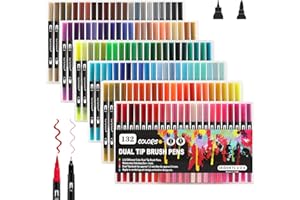 Gelanty Rotuladores Lettering, 132 Colores Rotuladores Doble Punta Rotuladores Punta Pincel de Rotuladores de letras para adultos Niños Pintura Diario Libro de colorear Dibujo Bolígrafos de Colores