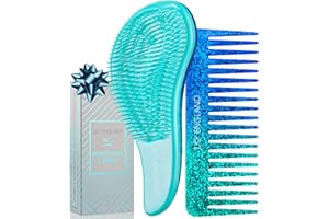 Lily England Set de Regalo Navidad - Juego de Cepillo Pelo Antitirones y Peine de Dientes Anchos - Regalos por menos de 10 Euros para Amigo Invisible - Ideas de Regalos para Niñas y Mujeres, Azul