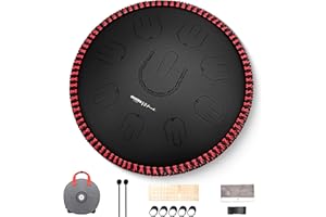 MOOZICA Steel Handpan Zungentrommel, 14 Zoll tragbare Zungentrommel im D-Kurd Skala mit Oktav-Oberton-Design, Handpan Trommel für Anfänger und Profis (D-Kurd, Schwarz)