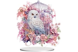 CAYUDEN Diamond Painting Table Ornaments, DIY Owls Diamond Painting Adult 5D Diamond Painting Desktop Standing Art Set Diamond Painting Tabletop Gem Ornaments Art and Craft Kit for Gift, Decoration