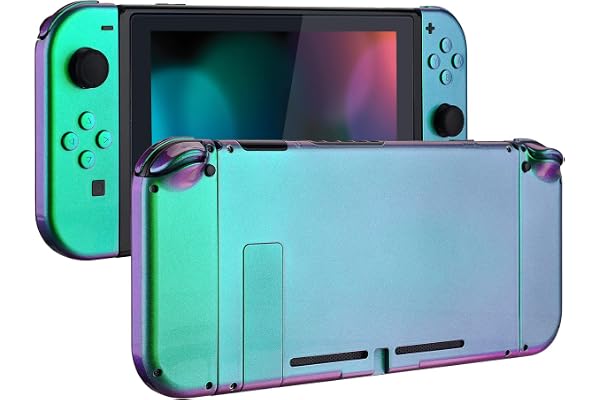 eXtremeRate Coque pour Nintendo Switch avec Boutons, Housse pour Switch Console Joycons, Coque et Bouton de Remplacement-Caméléon Violet Vert