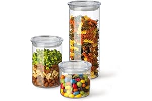 Simax 185 Juego de 3 tarros Redondos con Tapas con Juntas de Silicona para Cierre hermético, Cristal