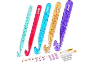 Ruasol Großes Häkelnadel-Set, 12 mm – 25 mm Häkelnadeln, riesiges Häkelset zum Häkeln dicker Decken, transparente Kristallhäkelnadeln zum Stricken, Teppichweben, DIY-Basteln