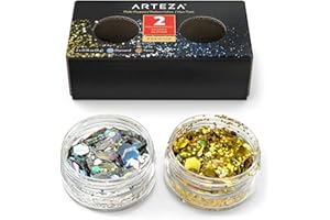 Arteza Vasi di grandi glitter olografici multiuso (set di 2 colori: diamante & chic, 5 g ciascuno)