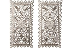 MARRAKESCH ORIENT & MEDITERRAN INTERIOR MARRAKESCH - Set di 2 decorazioni da parete in legno, 90 cm, grande ornamento Bodhi bianco come decorazione orientale shabby bianco