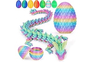 QUAHOM 3D Printed Dragon in Egg, Articulated Dragon Egg Toy with Dragons Inside - Unique Home Desk Decor with Flexible Joints - Mythical Pieces Dragons Eggs for Autism/ADHD Egg Hunts (Rainbow)
