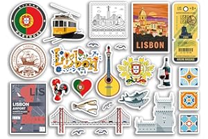 DV DESIGN Foglio A5 adesivi in vinile Lisbona - Portogallo Portogallo Punti di riferimento vacanza Timbro estate Mappa Bandiera Viaggi Città Dei bagagli Scrapbooking #79033