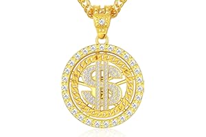 BodyBonita Gold Necklace Chain with Dollar Sign, Rotatable 18K Gold Plated Chain for Men Money Pendant Necklace for Men, 27.5inch Halloween Jewelry
