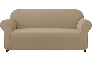 subrtex Jacquard Stretch Sofa Cover 1-Piece Polyester Fabric Slipcovers for Couch, Armchair, Recliner, Furniture Protector(Loveseat, Sand)