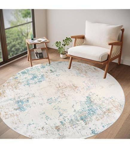 Leoparden Teppich MLSOWM Runder Teppich 80 Cm – Leopardenmuster, Türkis, Weicher Kurzflor, Rutschfeste TPE-Rückseite – Maschinenwaschbar – Für Wohnzimmer, Schlafzimmer, Büro & Mehr