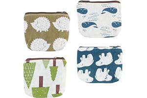 Dokeno Porte-Monnaie Garçon Fille 4 Pcs Dessin Animé Sac à Monnaie avec Fermeture Carte Porte-clés Portefeuille Cartoon Imprimé Toile Sac pour Rouge à Lèvres Coin